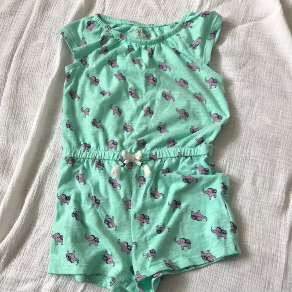 Cat and Jack 2T romper, mint + purple